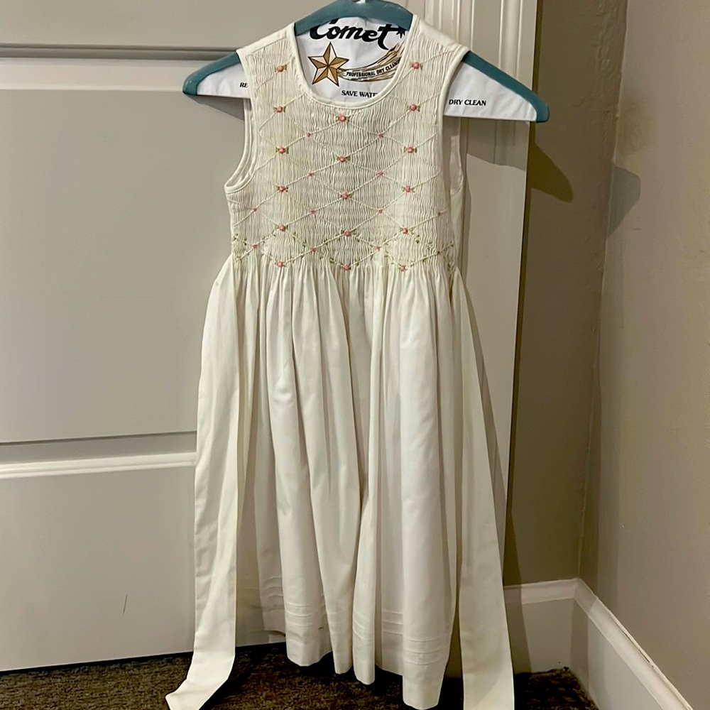 Girls White Boutique Dress with Rose Accents